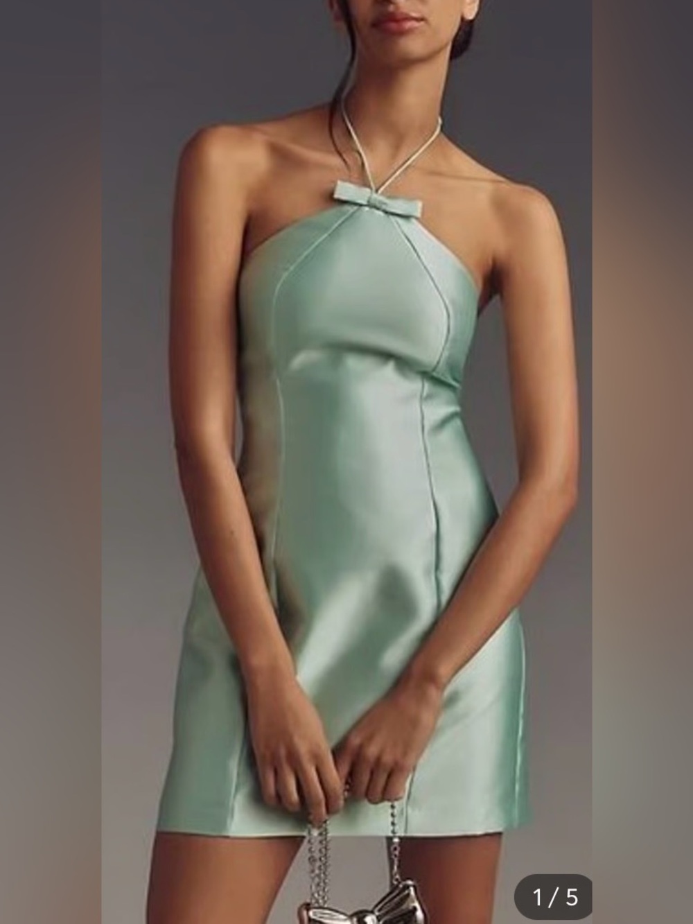 Hutch Sage Halter Mini Dress with Bow Neck